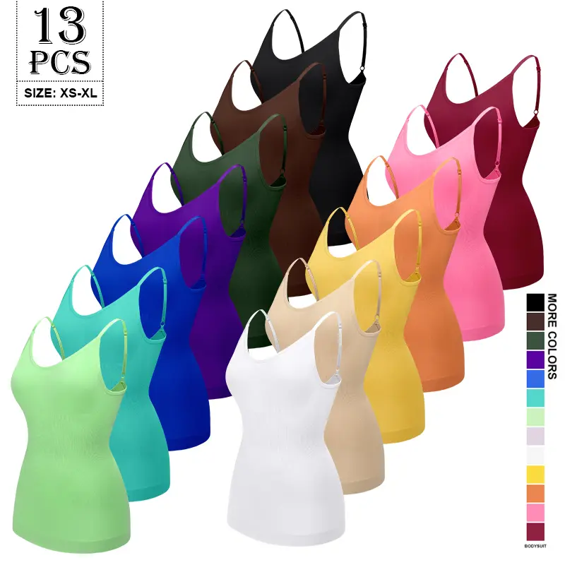 Women's Plus Size Seamless Tummy Control Tank Top - Solid Color, Adjustable Straps, Fitted Cut, Tank Neck, Size S