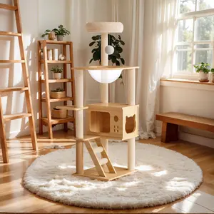 48.8" Modern Cat Tower, Wooden Cat Tree Tower with Sisal Rope and Top Resting Platform, Acrylic Cat Condo, Suitable for Small and Large Cats