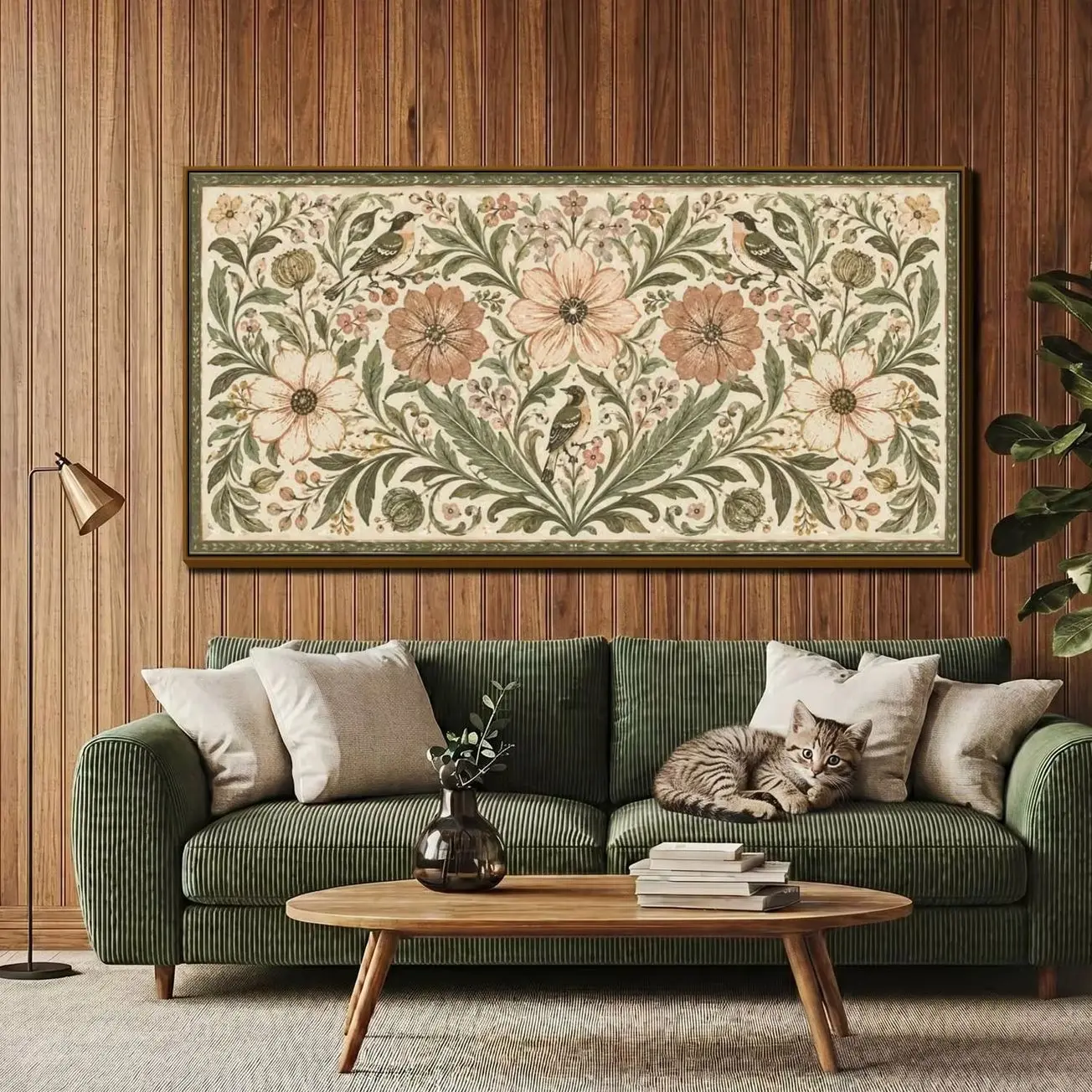 William Morris Botanical Birds Canvas Print, Vintage Floral Wall Art, Cottagecore Farmhouse Decor X