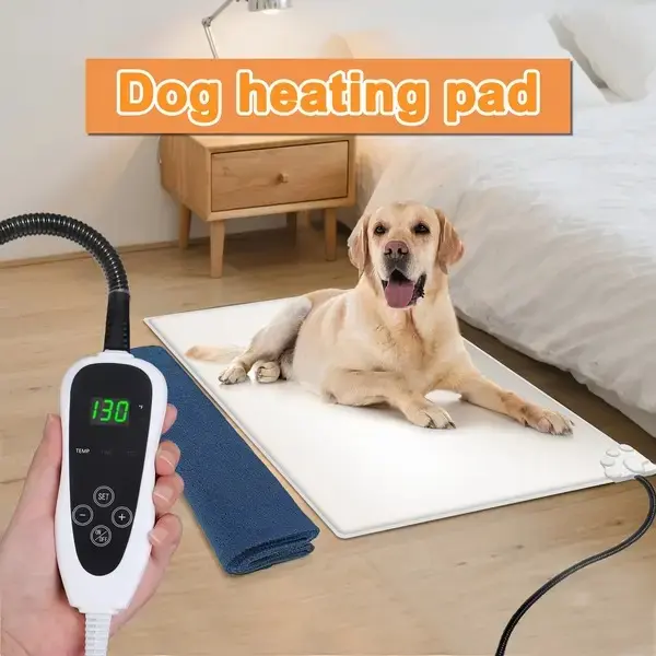 Thermostatic Dog Heating Pad - Adjustable Temperature 80F-130F with 24H Timer, Chew-Resistant Steel Cord & Washable Plush Cover | Safe Indoor Pet Heating Mat for Dogs, Cats, Rabbits, and Small Animals (No Battery Needed)