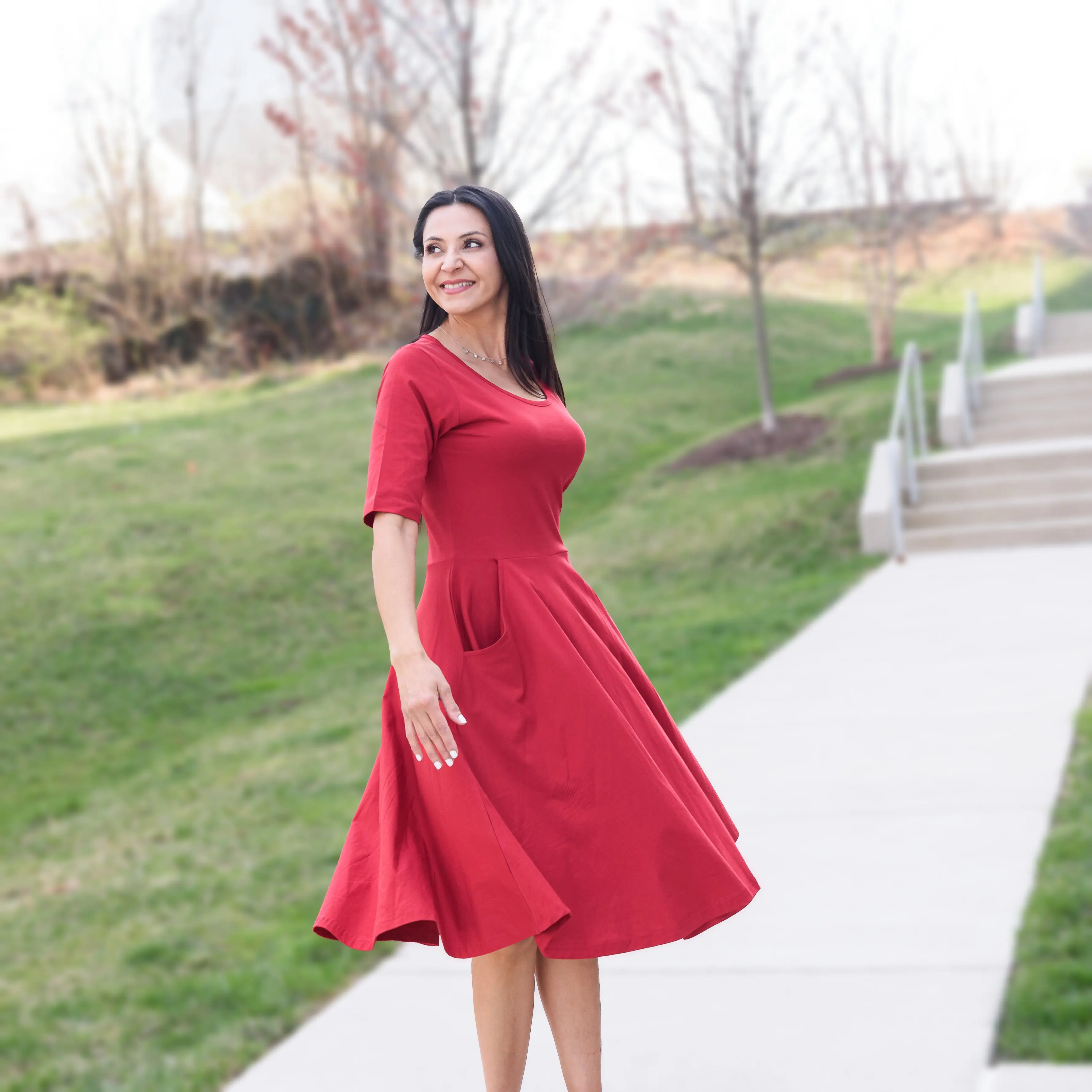 Lava Falls Red Twirl Dress with Pockets