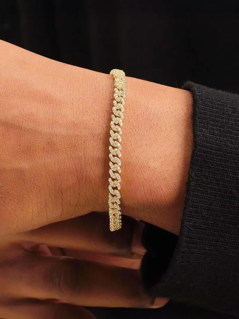 ICED CHICS 5mm Miami Cuban Link Bracelet, full of zircon hip-hop accessories, suitable for both men and women, suitable for daily wear, street casual style, a beautiful gift