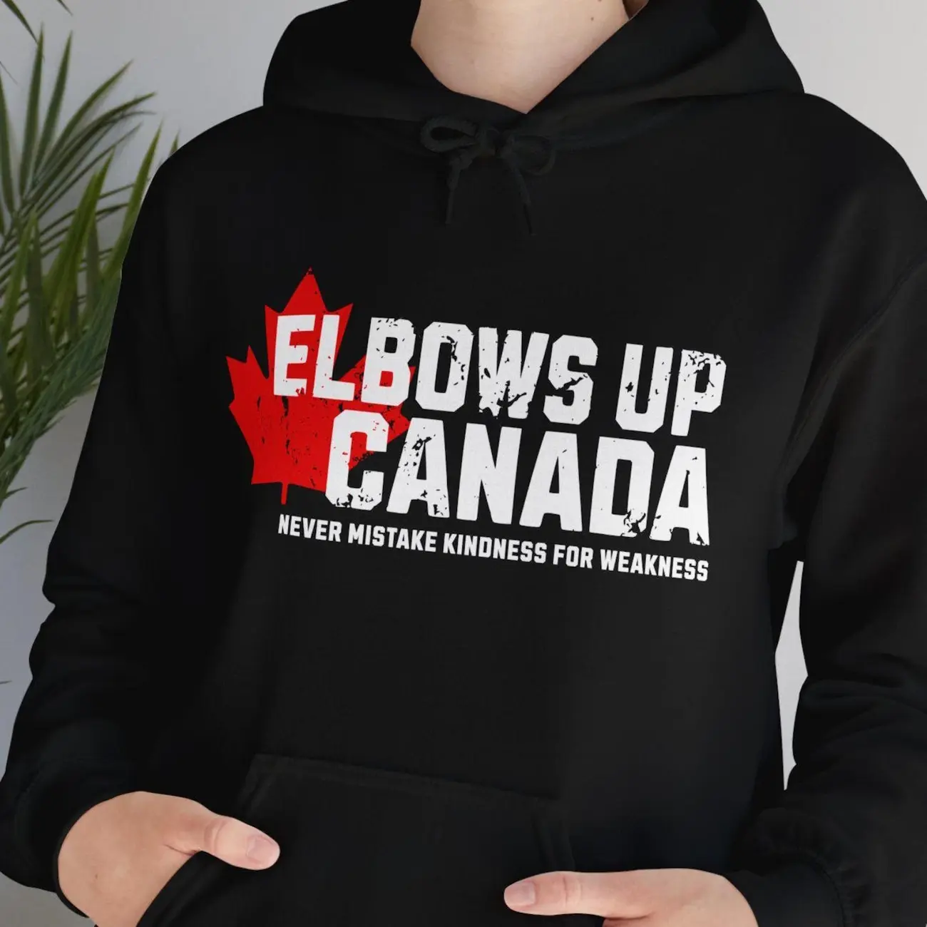 Elbows Up Canada Hoodie – Unisex Distressed Canadian Hoodie – Heavy Blend™ Sweatshirt 🍁🔥