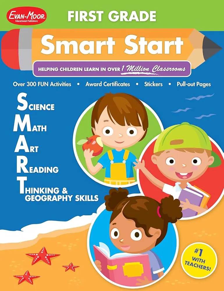 Evan-Moor Smart Start Grade 1 Activity Book - Learning Materials for Math, Science, Reading, Art Enrichment Workbook