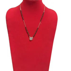 Traditional Gold Plated Magalsutra Necklace with Elegant Beaded Design and Sparkling Center Stone