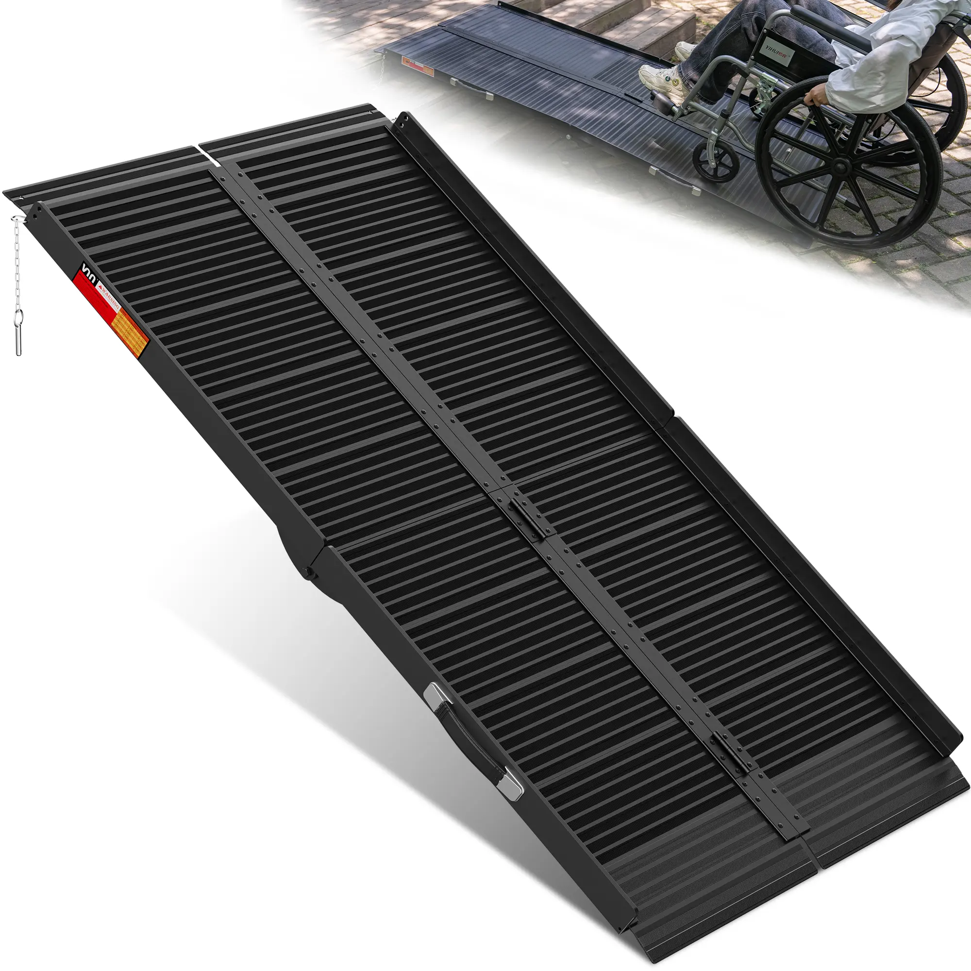 Portable Wheelchair Ramp 5FT, Black Seamless Non-Slip Aluminum Ramps for Wheelchairs for Home, Handicap Wheelchair Ramps for Home Steps, Aluminum Loading Dock Plates