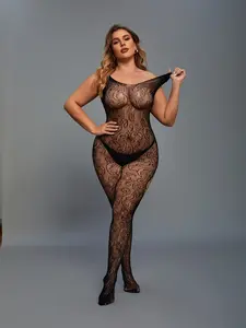 Women's Plus Size Sleeveless Paisley Lace Bodystocking Lingerie, Sexy Sheer Bodycon for Club Party & Date Night, All Seasons Fashion
