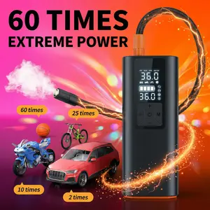 Portable Car Tire Inflator Air Pump, Smart Digital AirCompressor, USB Rechargeable 2000mAh Battery, LED Emergency Light, Auto Shut-Off, Multi-Nozzle for Car Motorcycle Bike & Ball