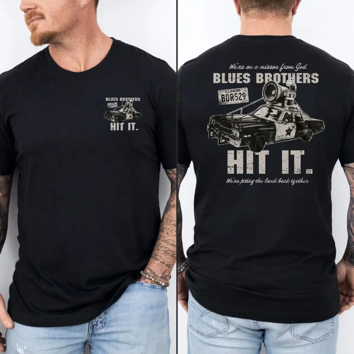Blues Brothers Car Two Sides Shirt, Classic 80s Movie Graphic Tee, Retro Comedy Film Gift, Unisex Sweater Pullover Tee