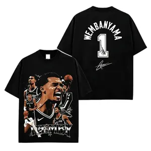Women's 100% Cotton Victor Wembanyama Wemby 1 Premium Crewneck Tee - Vintage Spurs Phenom Graphic, Unisex Oversized, Basketball Fan Merch, Game Day Casual Streetwear
