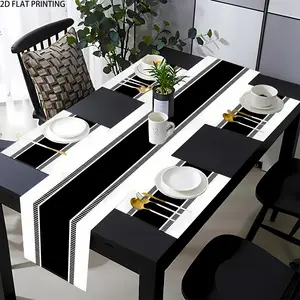 2D flat printing, 1/2/4/6/8 pieces table flag placemat set, Table settings, dining table, dressing table scarf, black striped farmhouse home decoration, suitable for coffee tables, weddings, parties, banquets