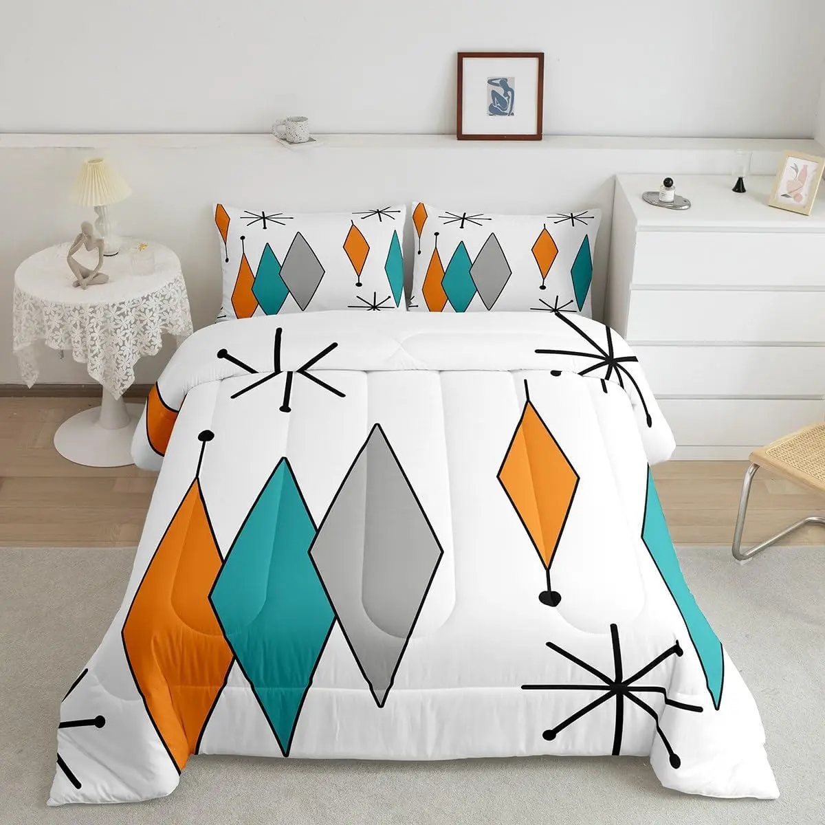 Feelyou Comfy Bedding Set - Breathable Microfiber Duvet Set, Colorful Modern Mid-Century Retro Atomic Design, Diamond Quilt, Multi-Size Decorative Bedding for Home Use, Breathable Duvet Set