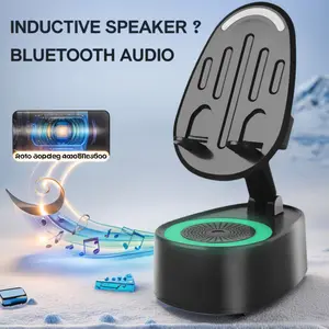 Wireless Induction Audio Bluetooth NFC Speaker  5 in1 Cellphone Holder USB Emergency Rechargeable, Portable Power Mobile Tablet Stand with Colorful Ambient Light Gifts for Friend, Family