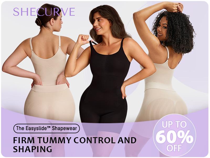 SHECURVE #Livestream Easyslide Plus Size Shapewear Tummy Control Bodysuit Butt Lift Seamless Full Body Shaper Faja with Adjustable Straps & Breathable Mesh Fabric for Everyday Wear