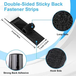 15 Sets 1x4 Inch Hook and Loop Strips with Adhesive,  Sticky , Heavy Duty Fasteners, Double Sided Mounting Tape for Wall Hanging Picture, , Office, School, No Holes Needed, Black