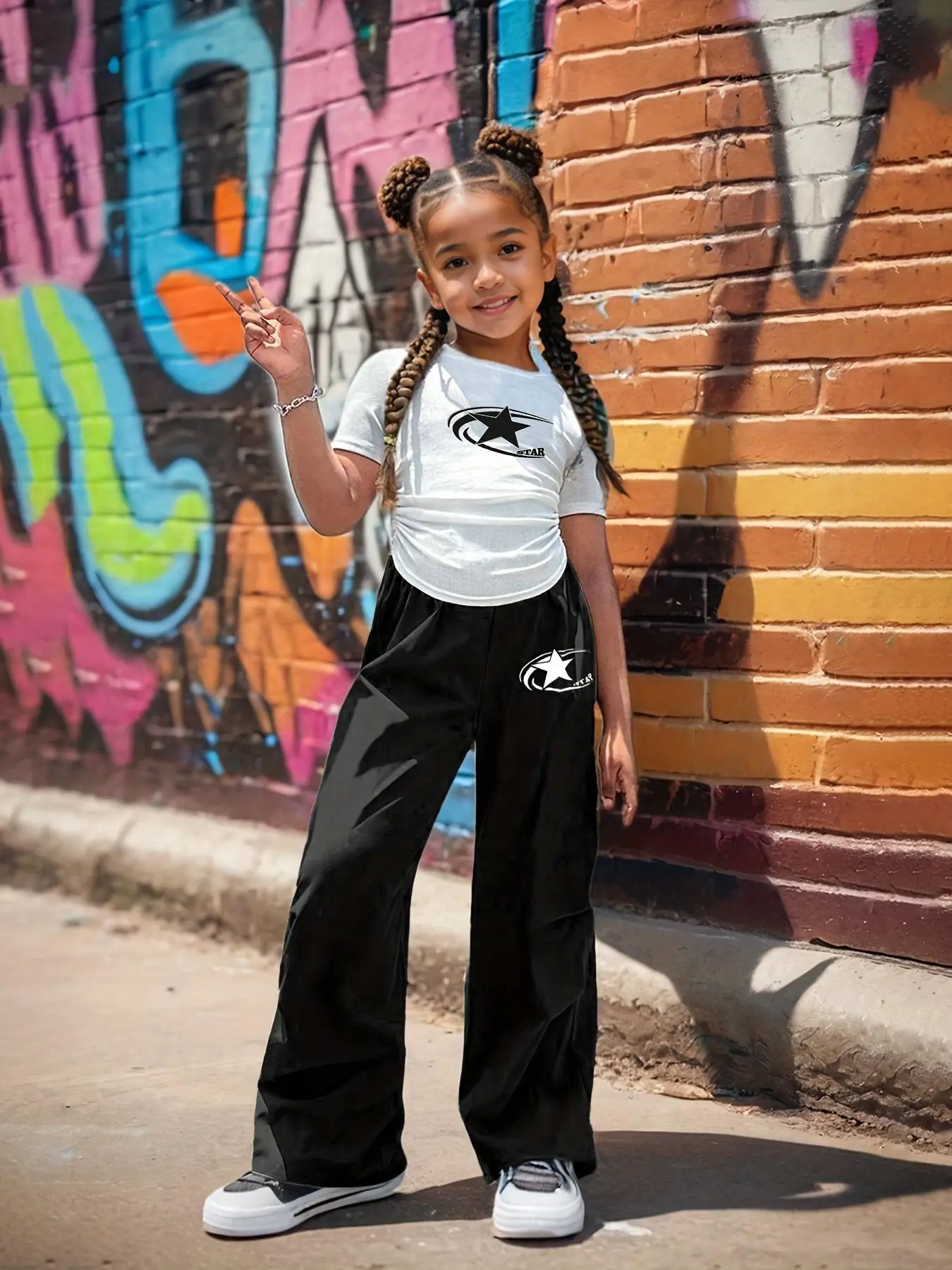 Girl's Star Print Tee & Pants Set, Casual Round Neck Short Sleeve T-shirt & Trousers, Summer Clothes for Kids