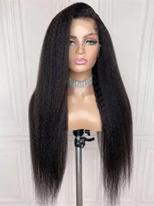 Ultra Soft Yaki 30 Inch 180% Density Lace Front Wig, Curly Jaky Straight Synthetic Hair, Long Headband Wig for All Seasons