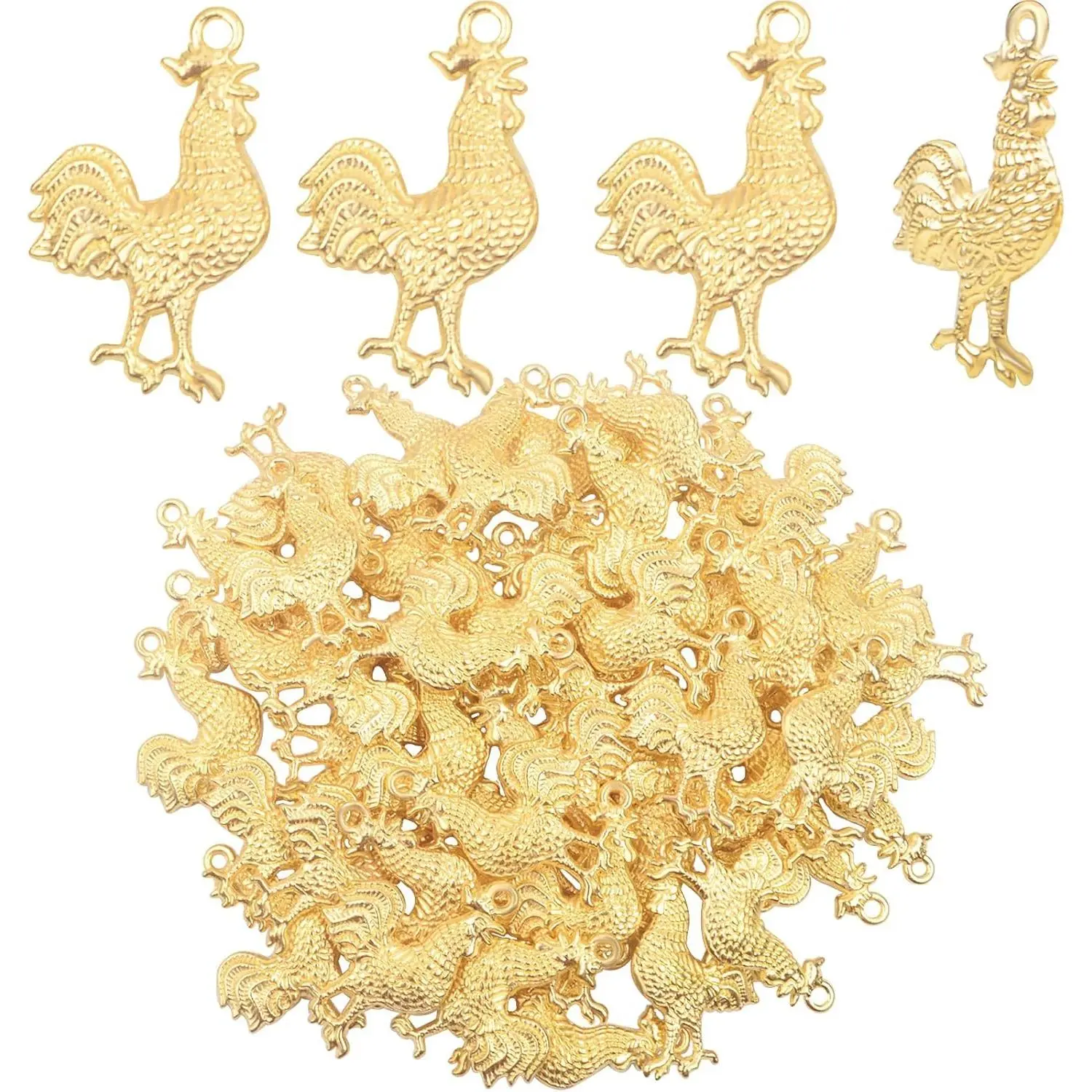 50 Pieces Rooster Chicken Pendant Charms Alloy Farm Animal Figures Cock-shaped Dangle Pendants Craft Supplies for DIY Bracelets Necklaces Jewelry Making Findings, Golden