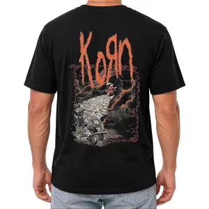 Korn Spaceship Graphic T-Shirt – Nu Metal Band Inspired Back Print Tee, Black Cotton Casual Streetwear Top Gift