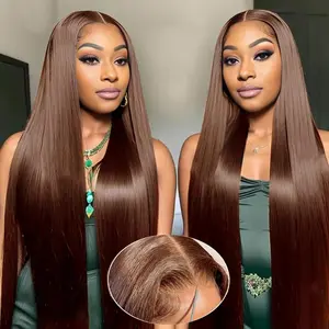 Brown Straight Lace Front Wigs 13x4 HD Lace Frontal Wigs Blended Human Hair Chocolate Brown Wig for Women Pre Plucked with Baby Hair 200% Density