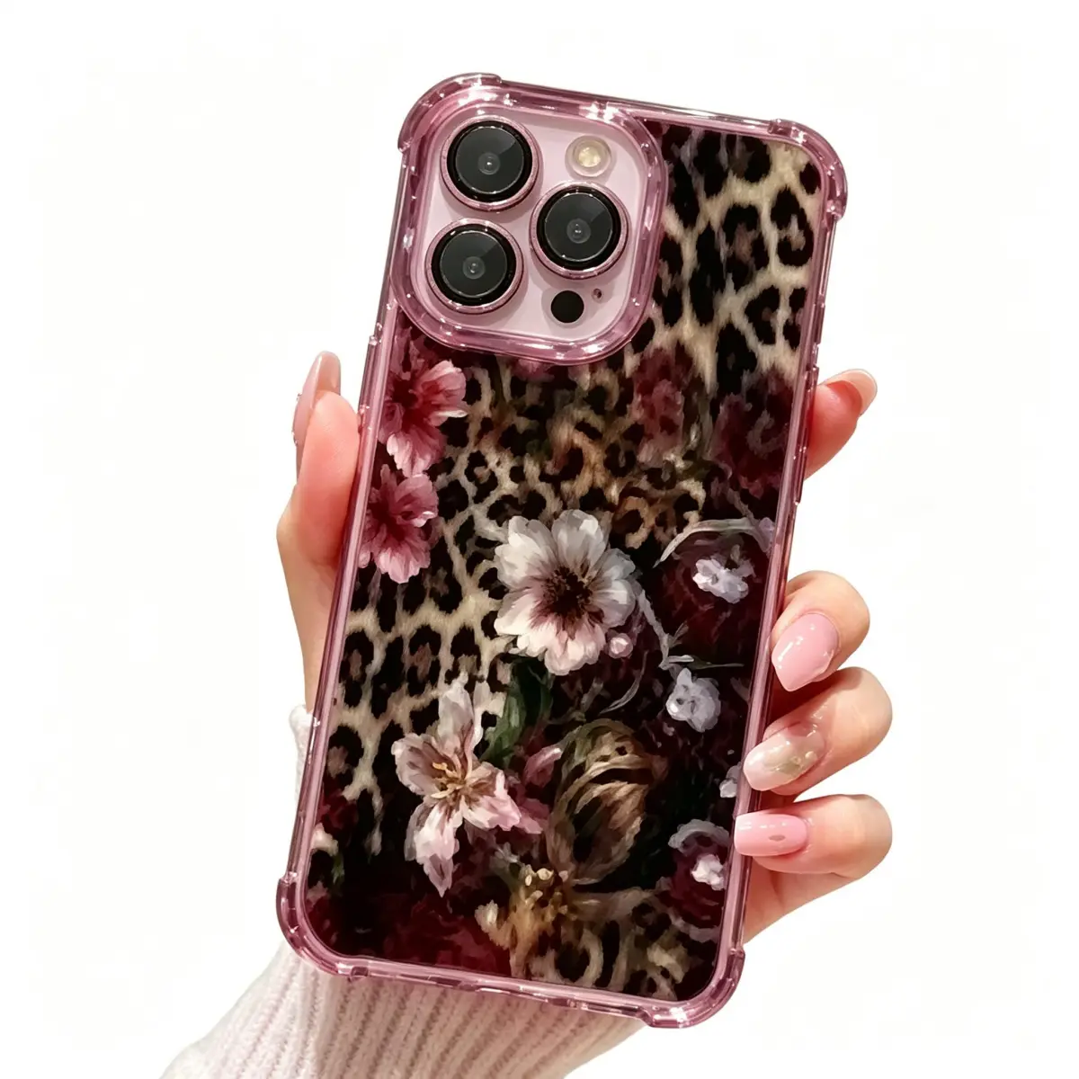 Cheetah Cherry Blossom Pattern Plastic Smartphone Casing - Protective, Shockproof, Transparent Soft Corners, Anti-Slip, Camera Protection Accessory for iPhone 17,16,15,14,13,12,11,X,XS,XS Max - Ideal Birthday Gift (Black-sjqn-260530112)