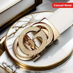 A Stylish White Belt With Automatic Buckle For Men, Suitable For Business And Casual Wear, A Formal Gift For Husband And Father.