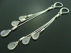 Rainbow Moonstone Drop Earrings · Long 925 Sterling Silver Leverbacks · Dangle Gemstone Jewelry · Gift for Her
