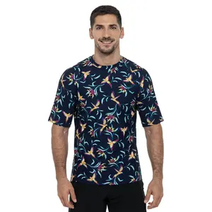 Men's Hightide Short Sleeve Swim Shirt | Navy Birds of Paradise
