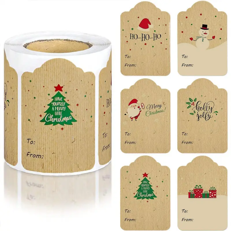 300 Pieces Personalized Kraft Paper Christmas Gift Tags - Handwritten Name, DIY Label Stickers, Personalized Labels, Decorative Labels with Tree & Elk Designs - Perfect for Navidad Decorations, Party Favors, Hanging Decor, and Gift Ideas