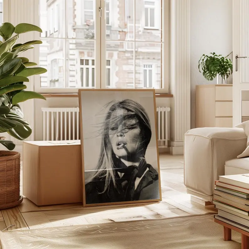 Brigitte Bardot Print Black and White Wall Art Old Hollywood Print Fashion Poster