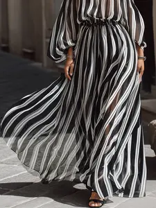 Classic Stripe Bardot Maxi Dress