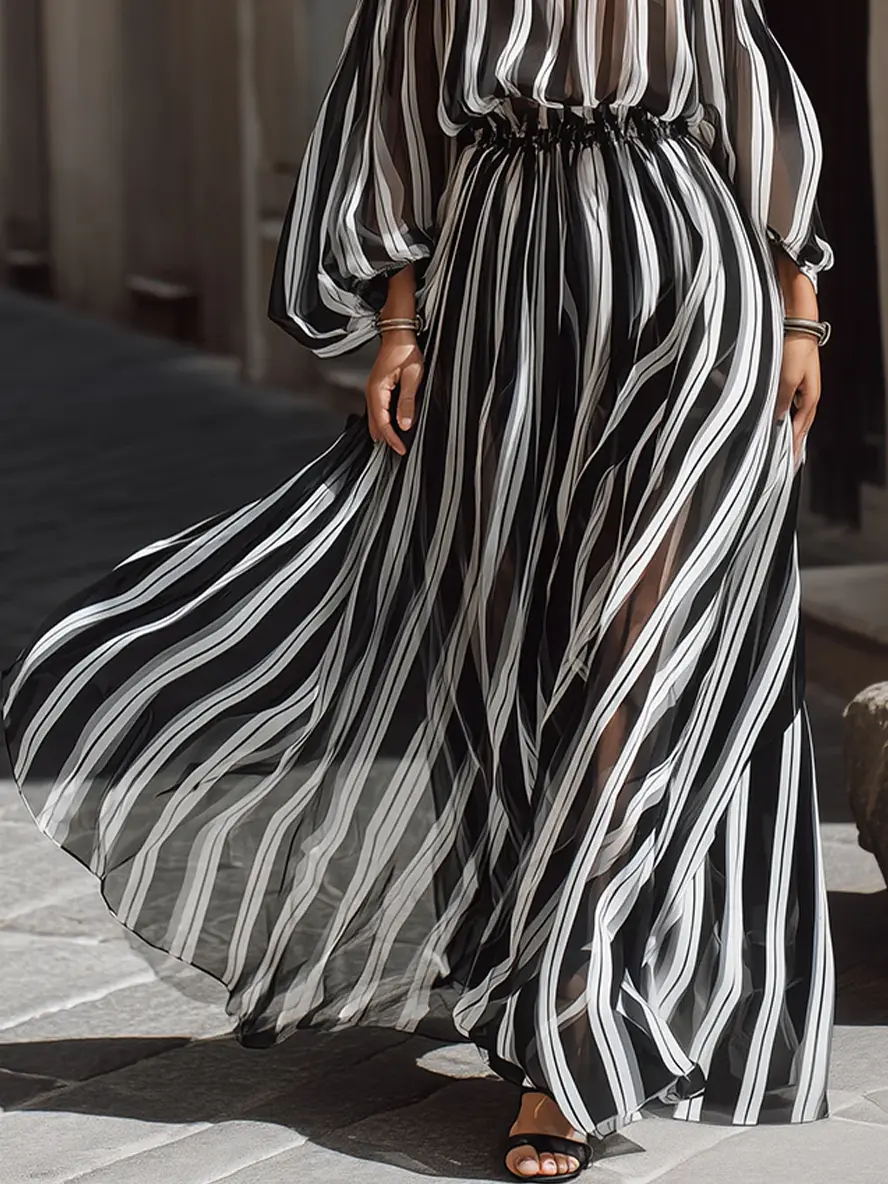 Classic Stripe Bardot Maxi Dress