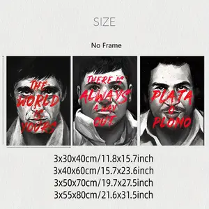 3pcs/set Unframed Classic Movie Pablo Escobar Tony Montana Qoutes Posters Prints Wall Art Canvas Painting The World Is Yours Mural for Home Decor