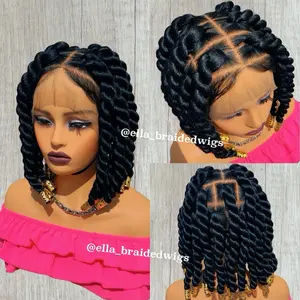 Full Lace Wig Jumbo Twists Braided Wig Color #1 12inches