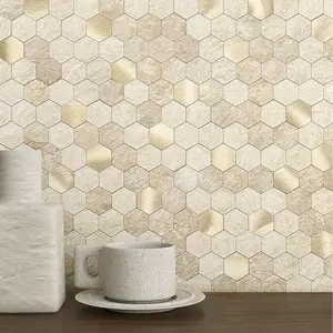 OFIT Hexagon Peel and Stick Backsplash Tiles Kitchen,Self-Adhesive etal and arble Honeycob Peel and Stick Wall Tiles Sticker osaic Heat Resistant(Beige,5sheets)