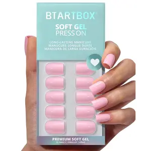 Extra Short Press On - Mom Grace, Easy-to-Apply Pastel Pink Square Press On with Glue and Adhesive Tabs in 16 Sizes - 32 All-in-One Kit
