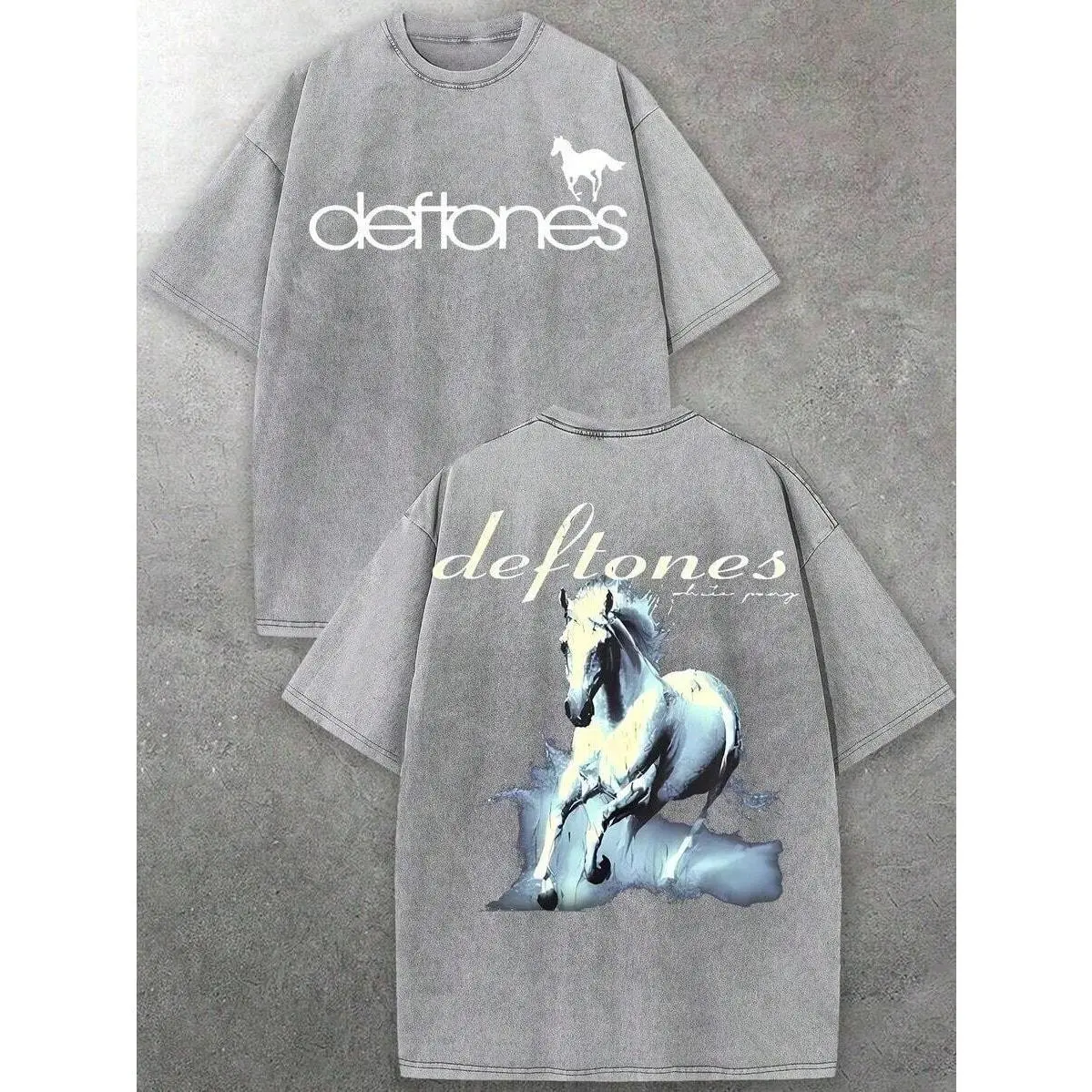 Men's Retro Rock Music Graphic T-Shirt - 230g Washed Cotton Crew Neck Short Sleeve, Vintage Horse Print, Soft Loose Stretch Fabric, Hem Detail, Big & Tall, Casual Street Fashion, Free Shipping