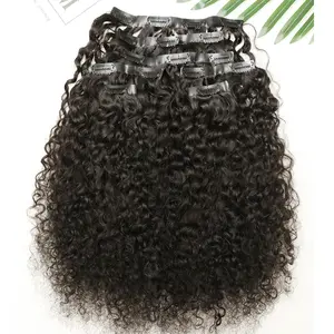 Curly Seamless PU Clip Ins Human Hair Burmese Human Hair Clip In Hair Extensions For Black Women 120g 240g
