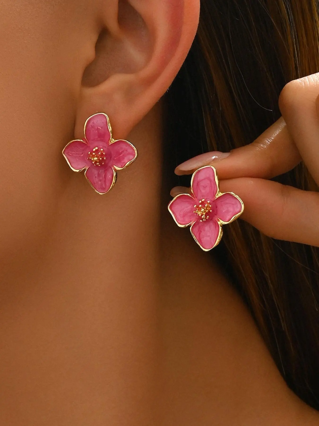 Cute Flower Design Stud Earrings, Earrings with Flat Backs, Floral Stud Earrings, Fashionable Jewelry for Women, Trendy Versatile & Exquisite Jewelry for Birthday Gifts, Dainty Fashion Jewelry, Flat Pierced Earring