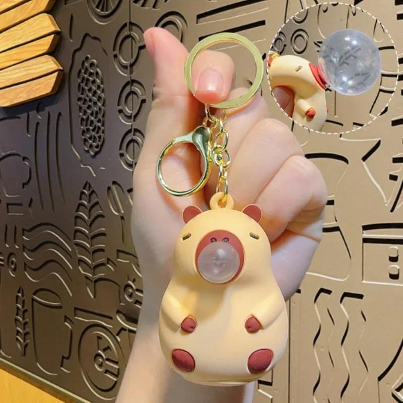 Capybara Doll Pinch Music Keychain Toys Squeeze Spit Bubble Decompression Toy Children's Schoolbag Doll Pendant Decoration