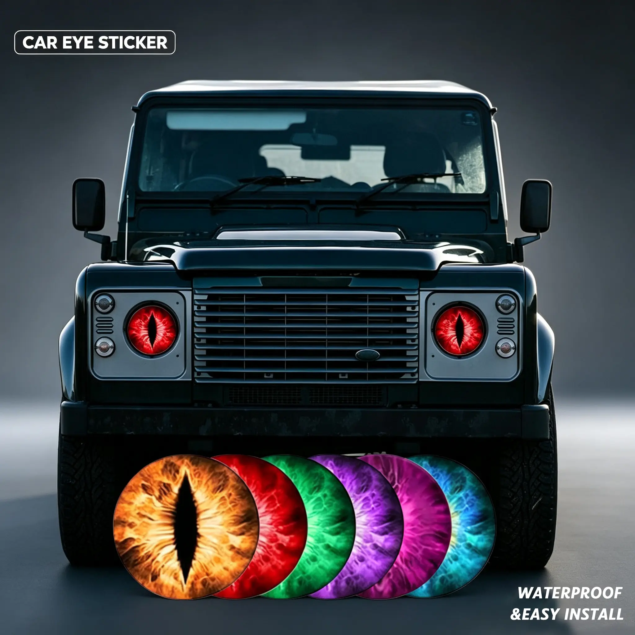 Beast Eyes 3D Car Headlight Decals, Stereoscopic Eye Stickers, Compatible with Jeep Exterior Accessories