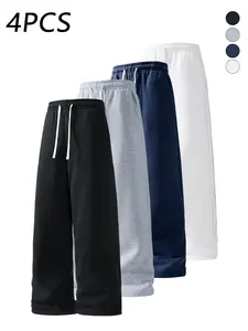 4-pack men’s casual athletic pants, versatile casual trousers with an adjustable drawstring waist, loose straight cut, lightweight breathable fabric