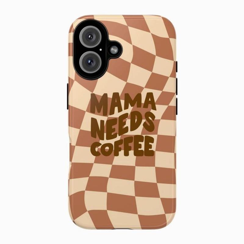 Trendy 'Mama Needs Coffee' Checkered Tough Phone Case, Perfect Phone Cover for Coffee Lovers, gift for her, gift for him 5