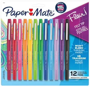 Paper Mate Flair Felt Tip Pens, Medium Point (0.7mm), Assorted Colors, 12 Count
