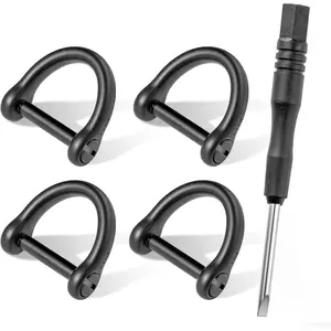 D Ring Keychain with Screw Shackle, D Shape Durable Key Ring for Car Key DIY Leather Craft Purse-1/2inch/4 pcs (Black) Makeup