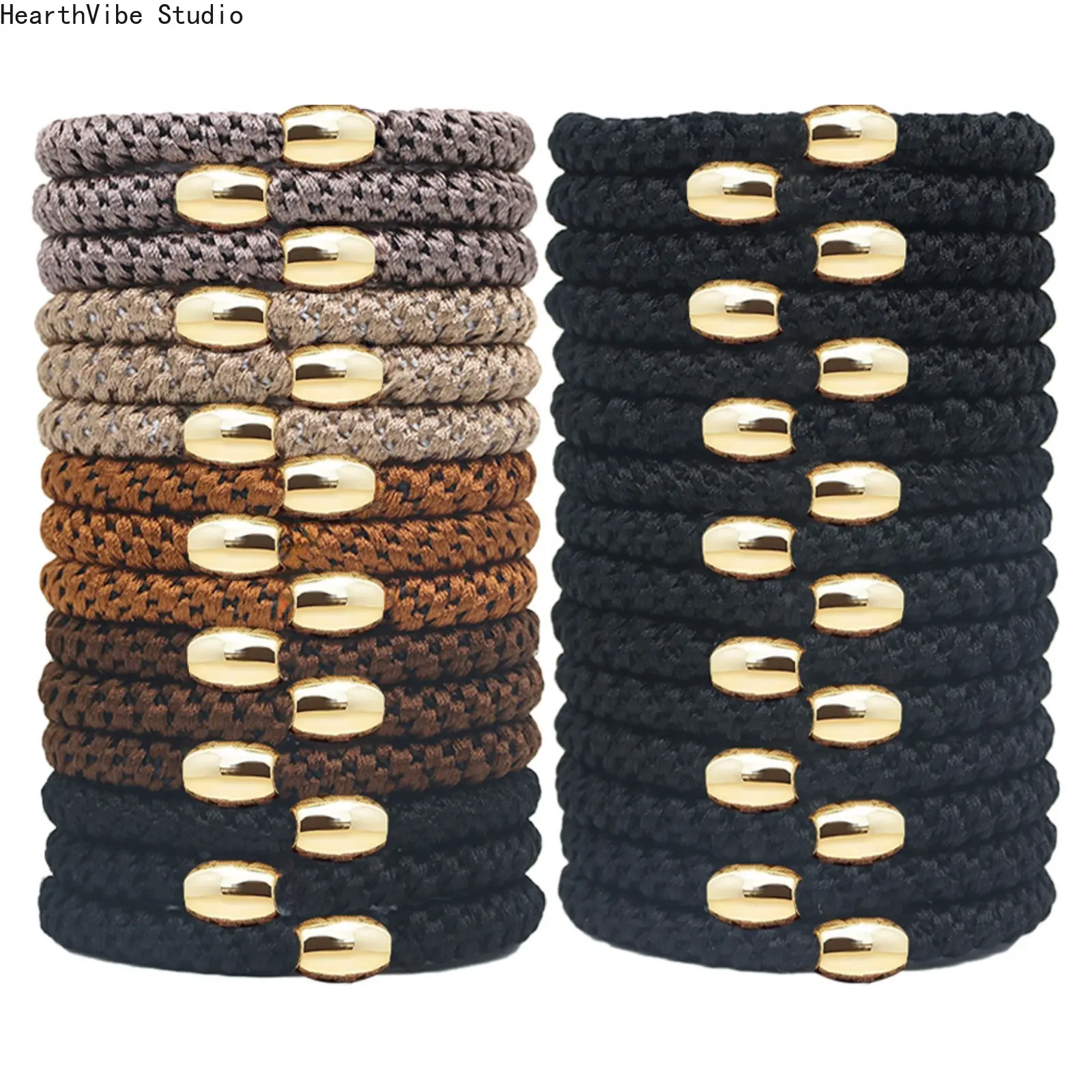 Wrist to Hair: 15 Beads Thick Embroidery Thread Hair Ties | 2-in-1 Elastic Hair Band Bracelet | Gentle No-Damage Ponytail Holders Fashion Jewelry for Women