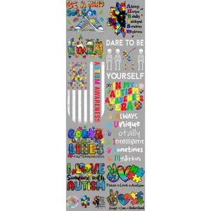 Autism Awareness DTF Transfers Gang Sheet 22” wide x 60” long DIY Direct to Film T Shirt Transfers