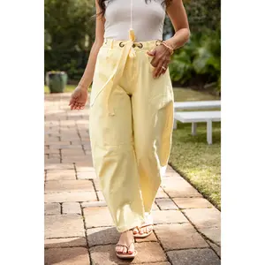 Sunlit Stroll Yellow Barrel-Leg Jeans