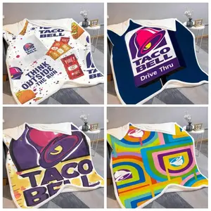 Retro Taco Bell Logo Flannel Throw Blanket Soft Fluffy Warm for Sofa Bed Office Nap Winter Gift