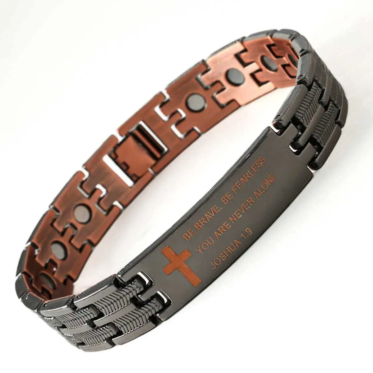 Men's Joshua 1:9 Copper Bangle with Cross Engraving - Adjustable Inspirational Faith Jewelry for Daily Casual Wear, Adjustable Bracelets, Male, Inspirational Cross